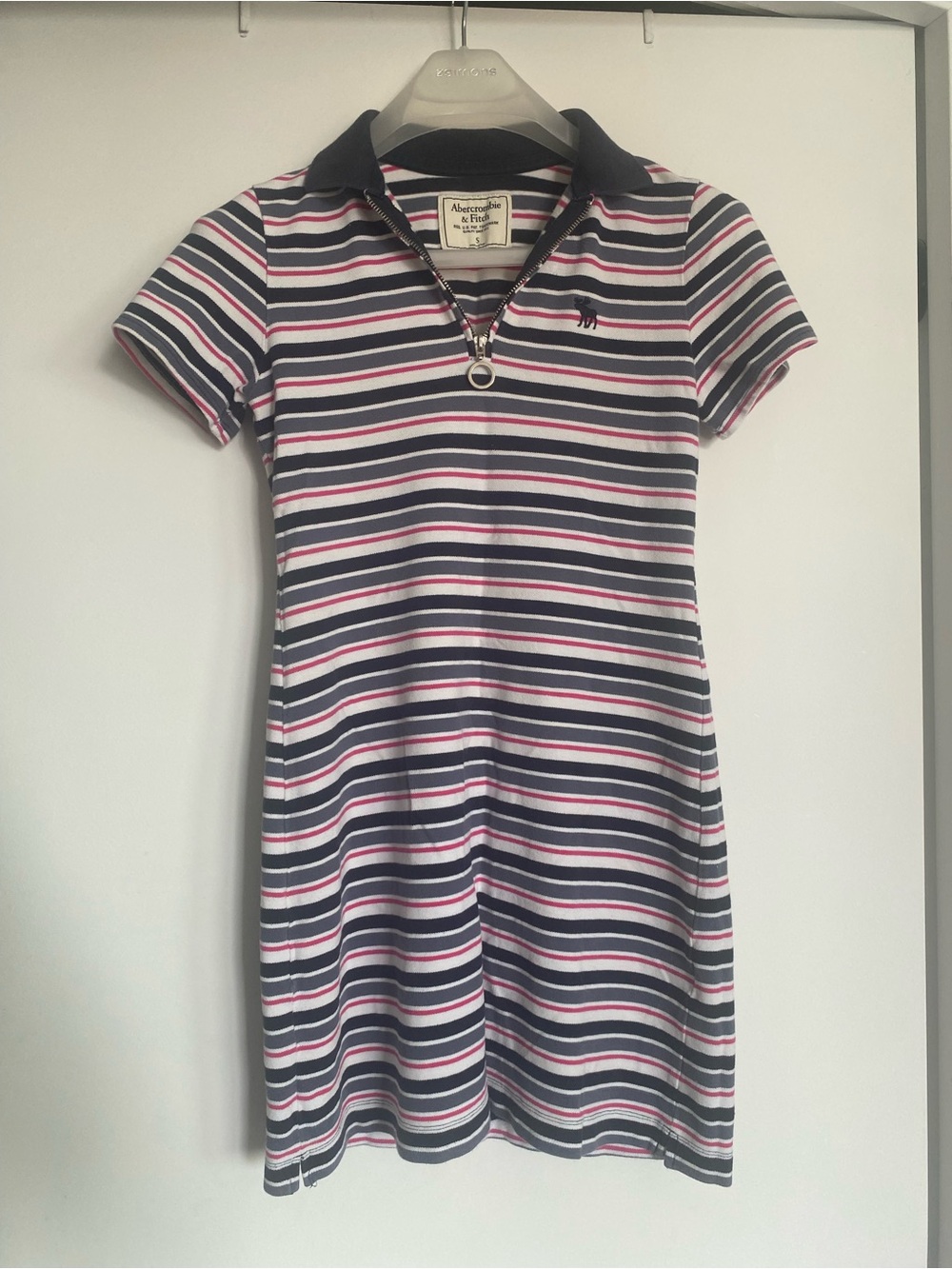 Abercrombie & Fitch Navy, White & Pink Striped Polo Top